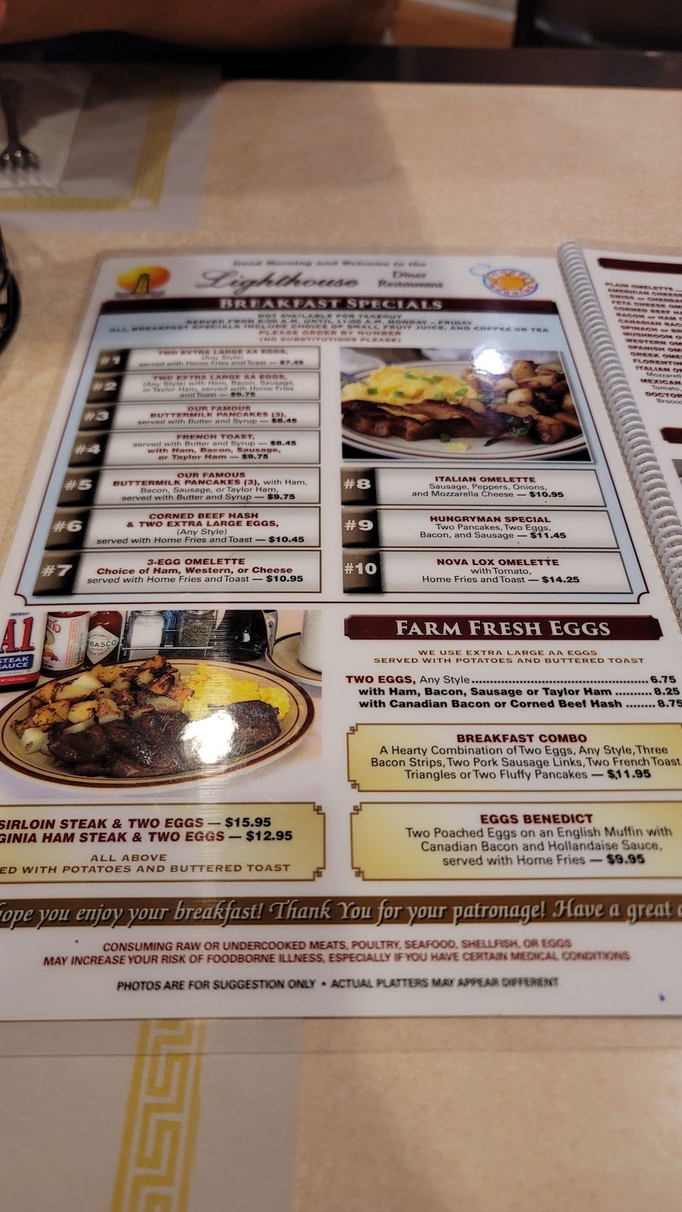Printed menu featuring waffles and wraps