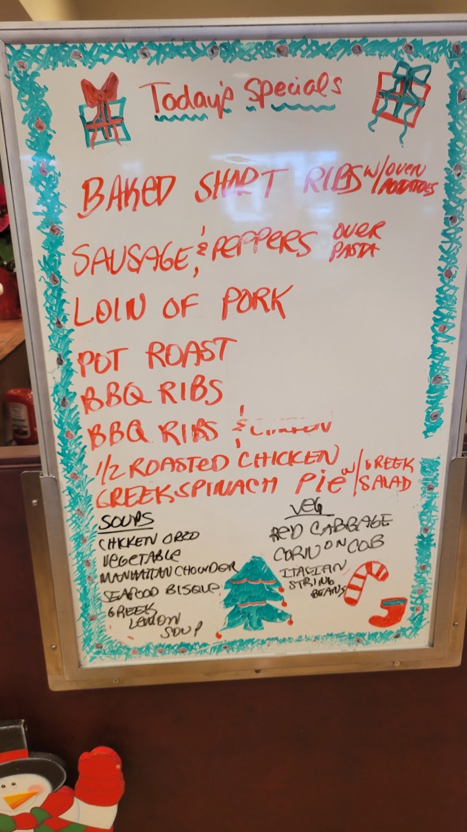 Diner menu with comfort food options